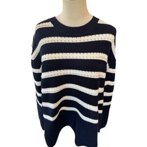 Gap Womens Large Navy Blue White Striped Cotton Knit Crewneck Sweater NWT